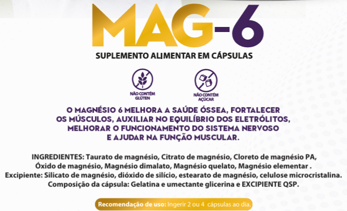 Mag6 - 6 Tipos de Magnésio Concentrado - 60 Capsulas