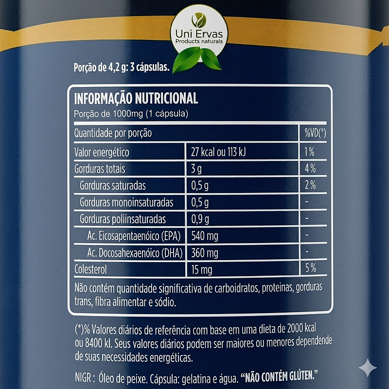 ÔMEGA 3 UNI ERVAS PREMIUM – Alta Concentração (540mg EPA / 360mg DHA) - 120 Cáps