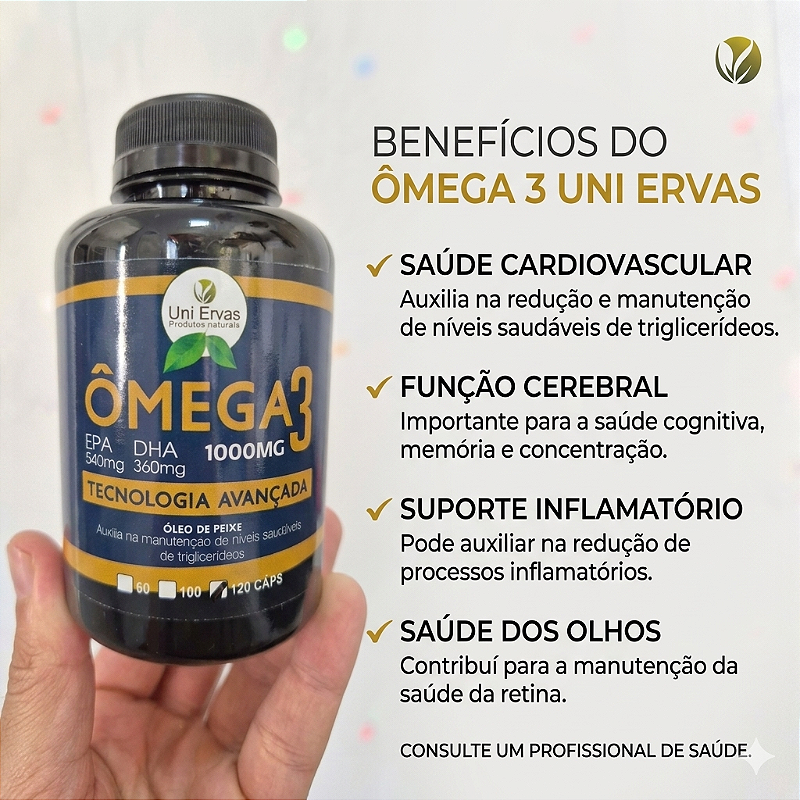 ÔMEGA 3 UNI ERVAS PREMIUM – Alta Concentração (540mg EPA / 360mg DHA) - 120 Cáps