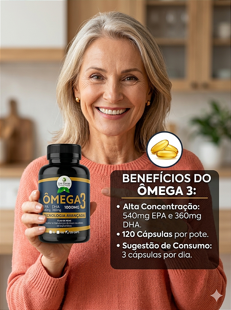 ÔMEGA 3 UNI ERVAS PREMIUM – Alta Concentração (540mg EPA / 360mg DHA) - 120 Cáps