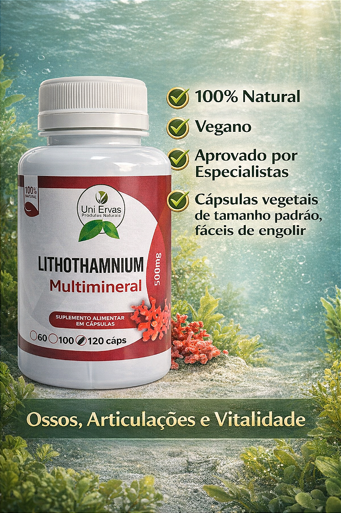 Lithothamnium Ocean Power Suplemento Mineral 100% Vegetal - Cálcio de Alga Marinha - 120 Capsulas
