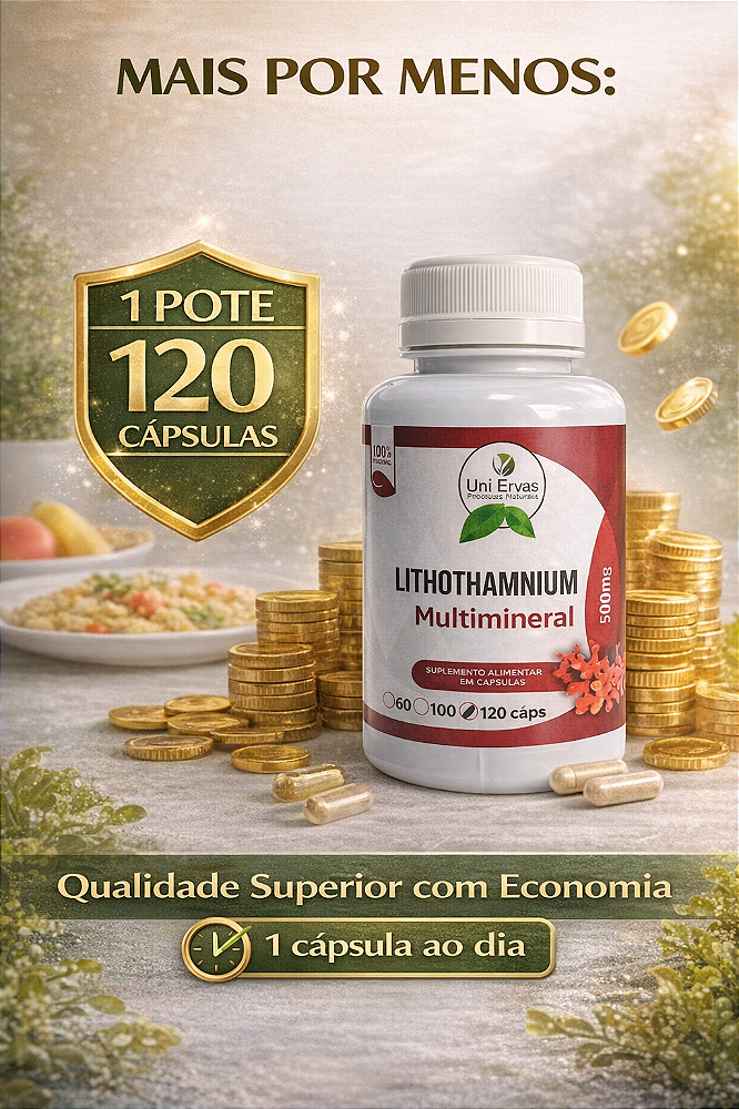 Lithothamnium Ocean Power Suplemento Mineral 100% Vegetal - Cálcio de Alga Marinha - 120 Capsulas