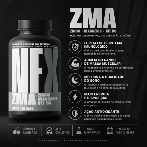 Zma Zinco Magnésio Vitamina B6 500 Mg 60 Caps New Four