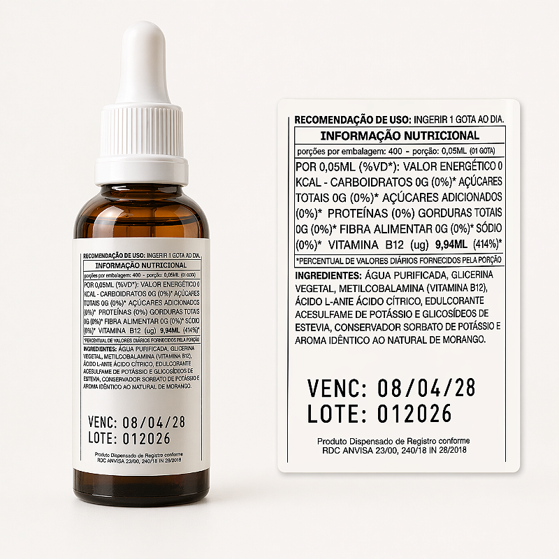 Vitamina B12 Metilcobalamina Sublingual 20 Ml 9 Mcg Morango