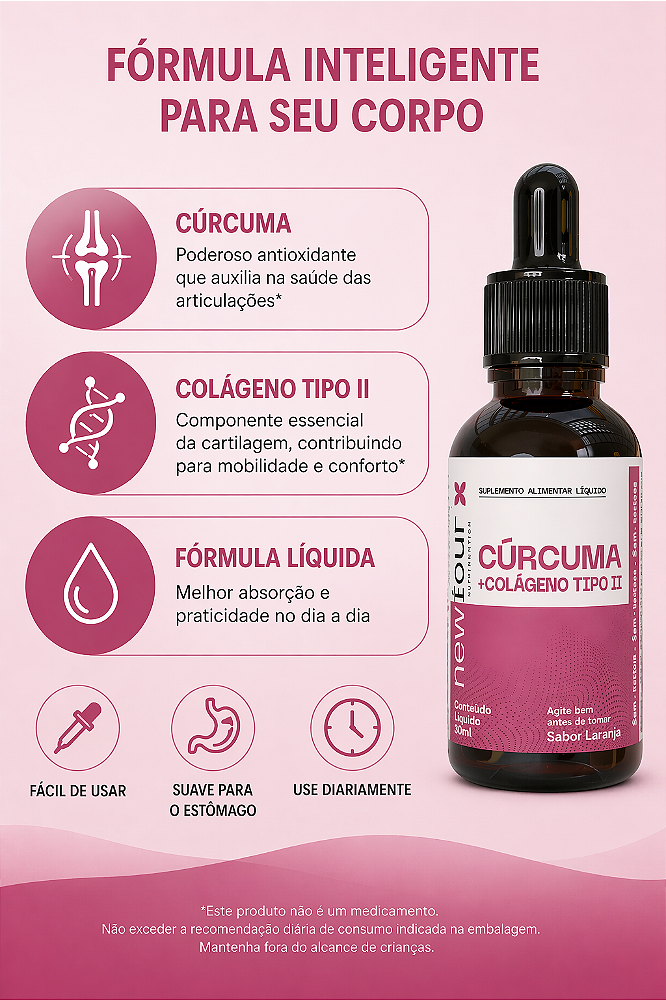 Cúrcuma + Colágeno Tipo II  30ml Articulações Mobilidade