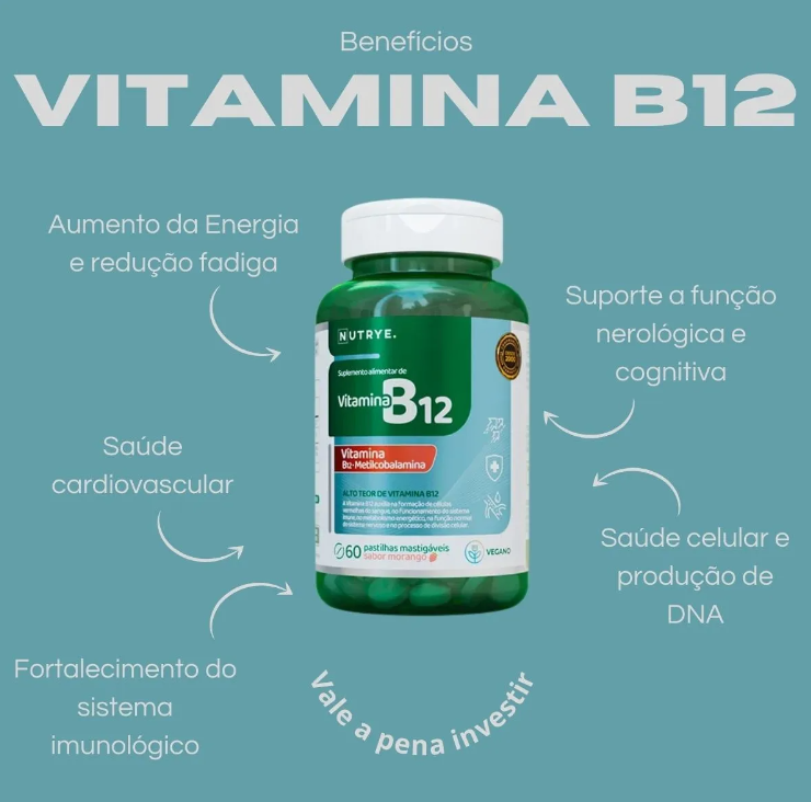 B12 Metilcobalamina . 60 Comprimidos Mastigaveis Sabor Morango