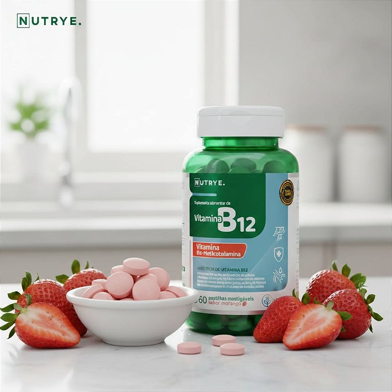 B12 Metilcobalamina . 60 Comprimidos Mastigaveis Sabor Morango