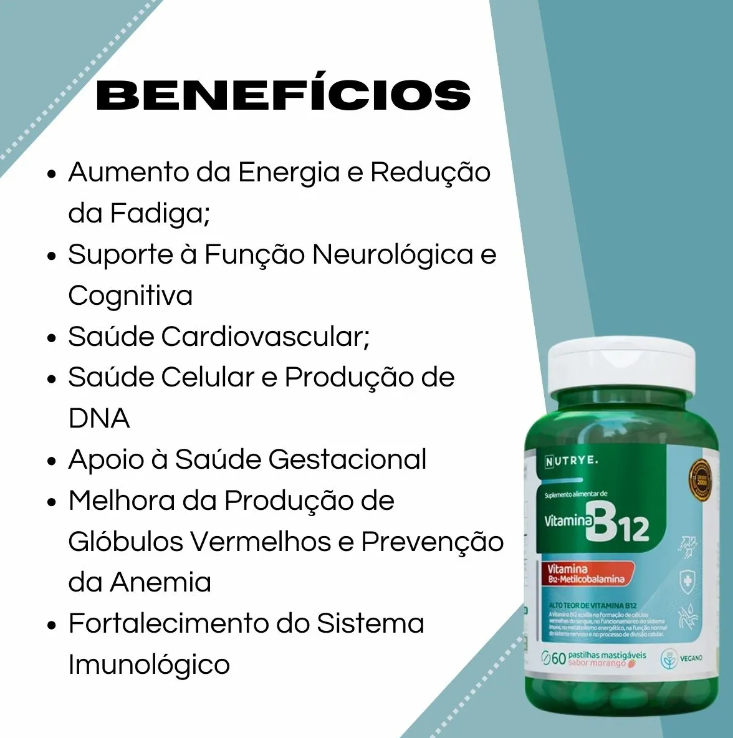 B12 Metilcobalamina . 60 Comprimidos Mastigaveis Sabor Morango