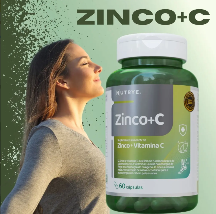 Vitamina C e Zinco Nutrye 1000mg 60 Cápsulas Sem Glúten Suplemento