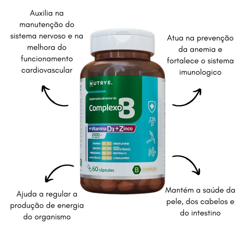 Complexo B + Zinco + Vitamina D3 . 60 capsulas