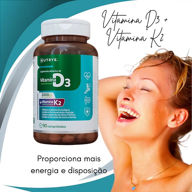 Vitamina D3(2000 Ui) + K2 + B2 | Sabor Tutti-Frutti | Auxilia na Saúde Óssea, Muscular e Imunológica | 3 Meses de Uso -
