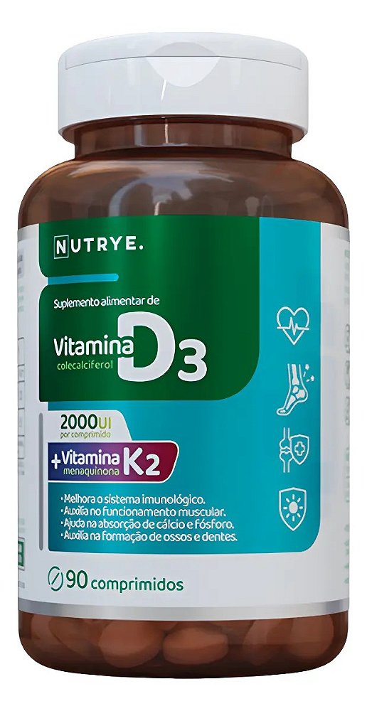 Vitamina D3(2000 Ui) + K2 + B2 | Sabor Tutti-Frutti | Auxilia na Saúde Óssea, Muscular e Imunológica | 3 Meses de Uso -