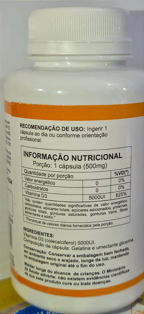 Vitamina D3 5000 Ui Alto Teor Uni Ervas 120 Cápsulas 500 Mg