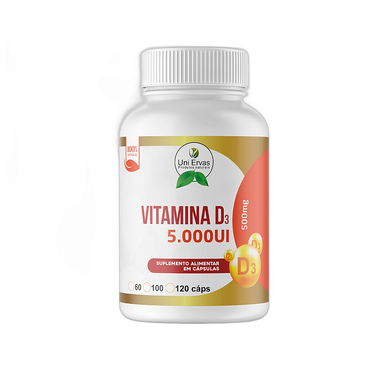 Vitamina D3 5000 Ui Alto Teor Uni Ervas 120 Cápsulas 500 Mg