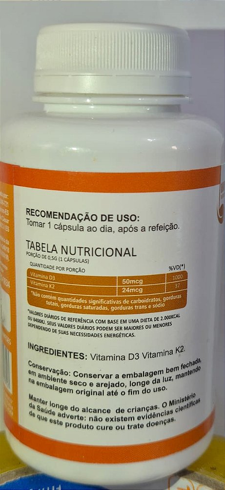 Vitamina D3 + Vitamina K2 Uni Ervas 120 Cápsulas Suplemento Alimentar Premium