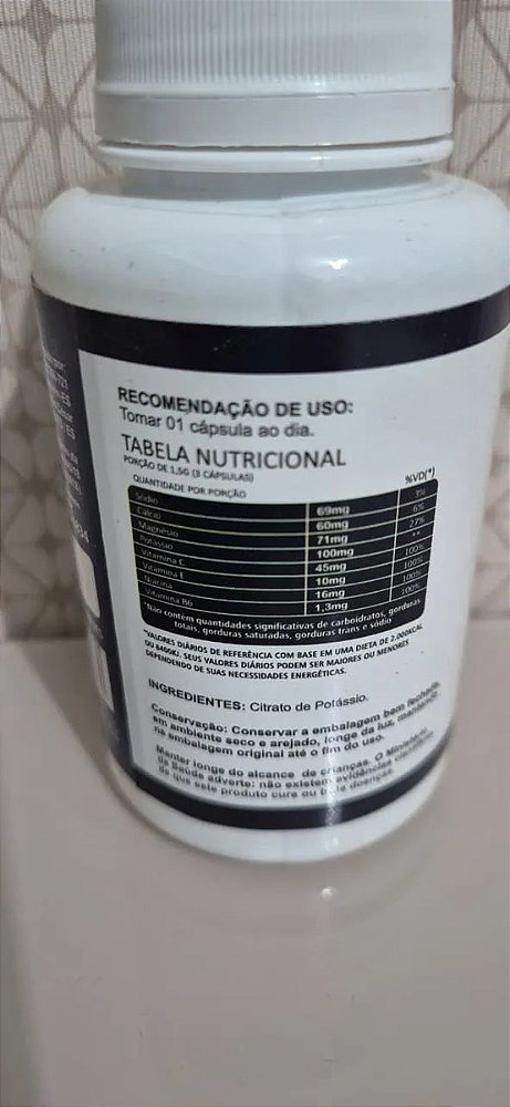 Citrato de Potássio 500 Mg 120 Capsulas Sem Sabor