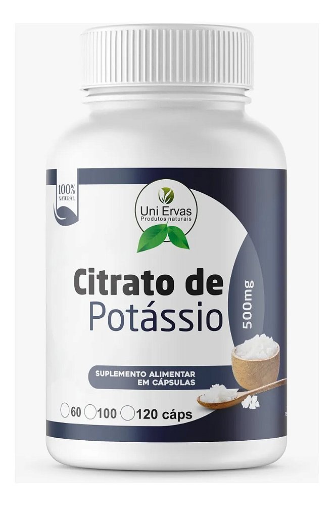 Citrato de Potássio 500 Mg 120 Capsulas Sem Sabor