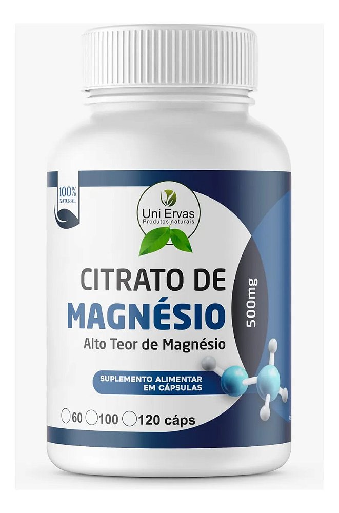 Citrato Magnésio 500 Mg 120 Cápsulas Alta Absorção Uni Ervas