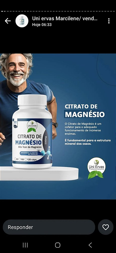 Citrato Magnésio 500 Mg 120 Cápsulas Alta Absorção Uni Ervas