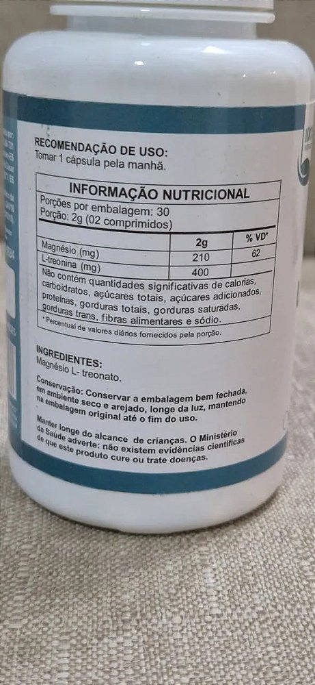 Magnésio L-treonato - 120 Cáps 500mg Absorção Máxima Sem Sabor