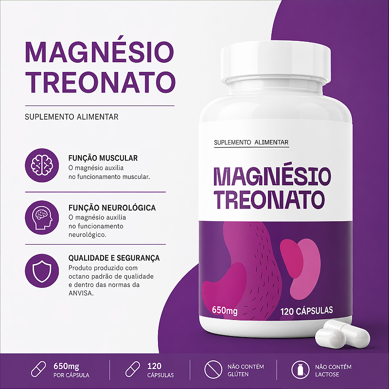 Magnésio Treonato 650mg New Four 120 Cápsulas Original