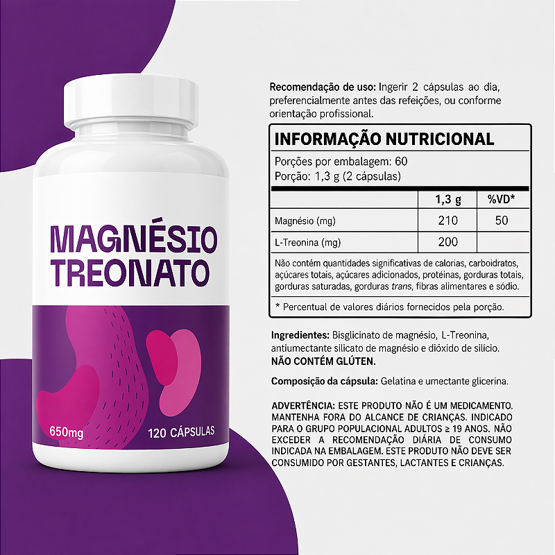 Magnésio Treonato 650mg New Four 120 Cápsulas Original