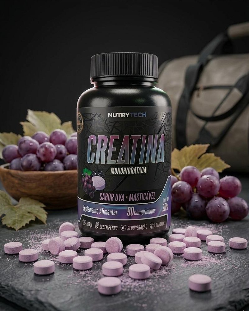Creatina Monohidratada Mastigável Sabor Uva 90 Comprimidos Nutrytech