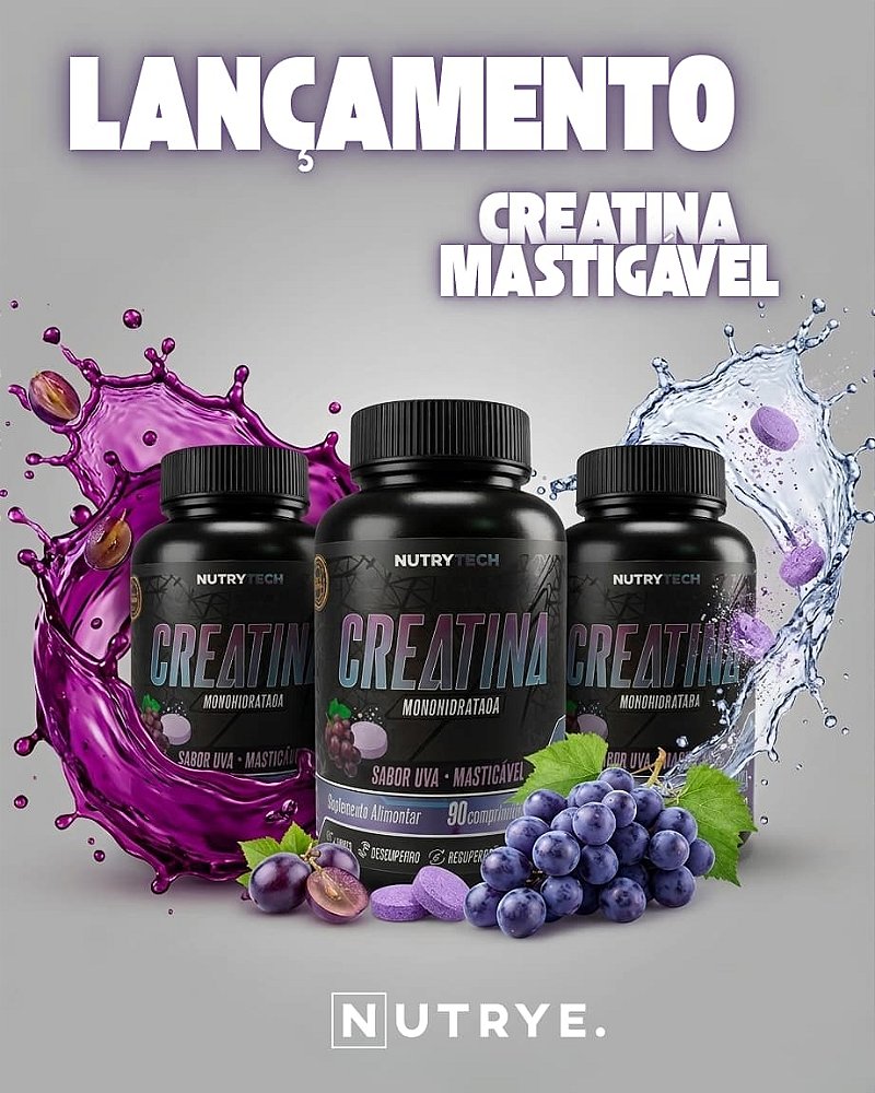 Creatina Monohidratada Mastigável Sabor Uva 90 Comprimidos Nutrytech