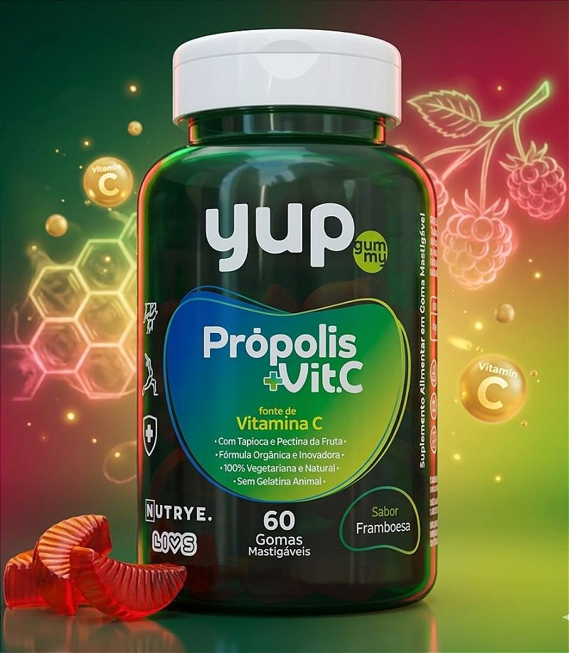 Yup Gummy Própolis e Vitamina C Gomas para Imunidade Antioxidante Natural Fórmula com Extrato de Própolis e Vitamina C