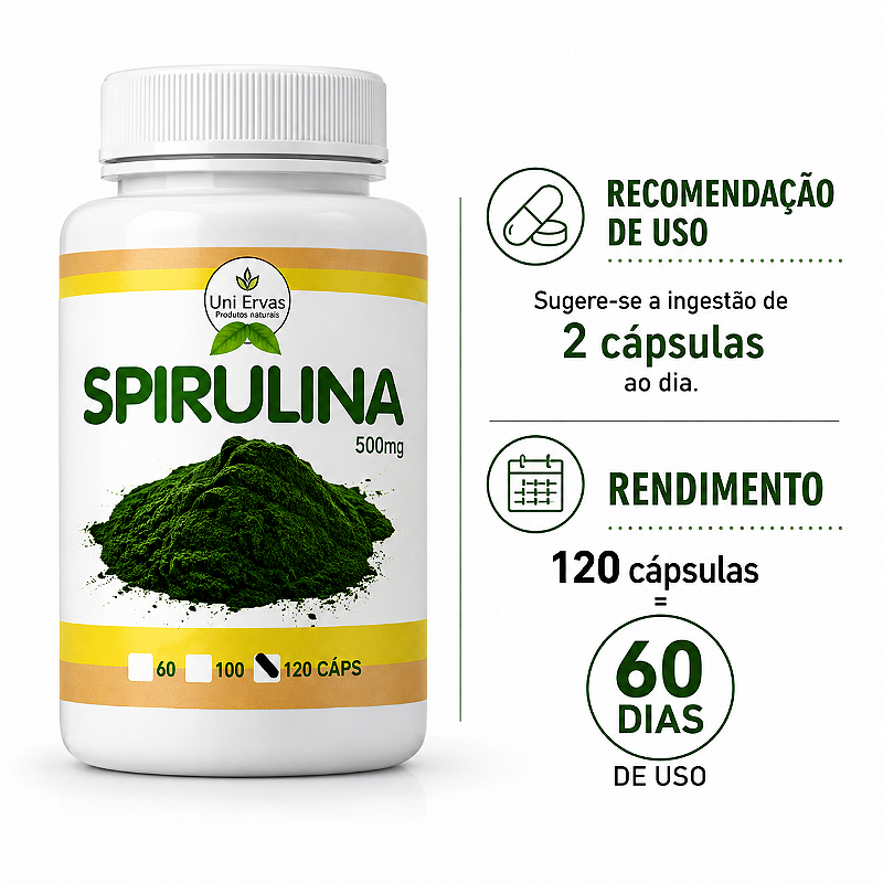 Spirulina 500mg 120 Cápsulas