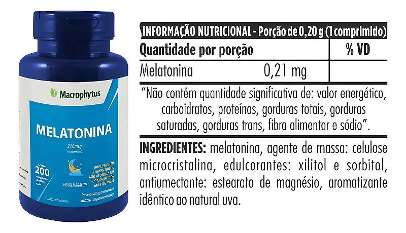 Melatonina - Matéria Prima - Extra Forte - 200 Cáps Maracujá Maracujá
