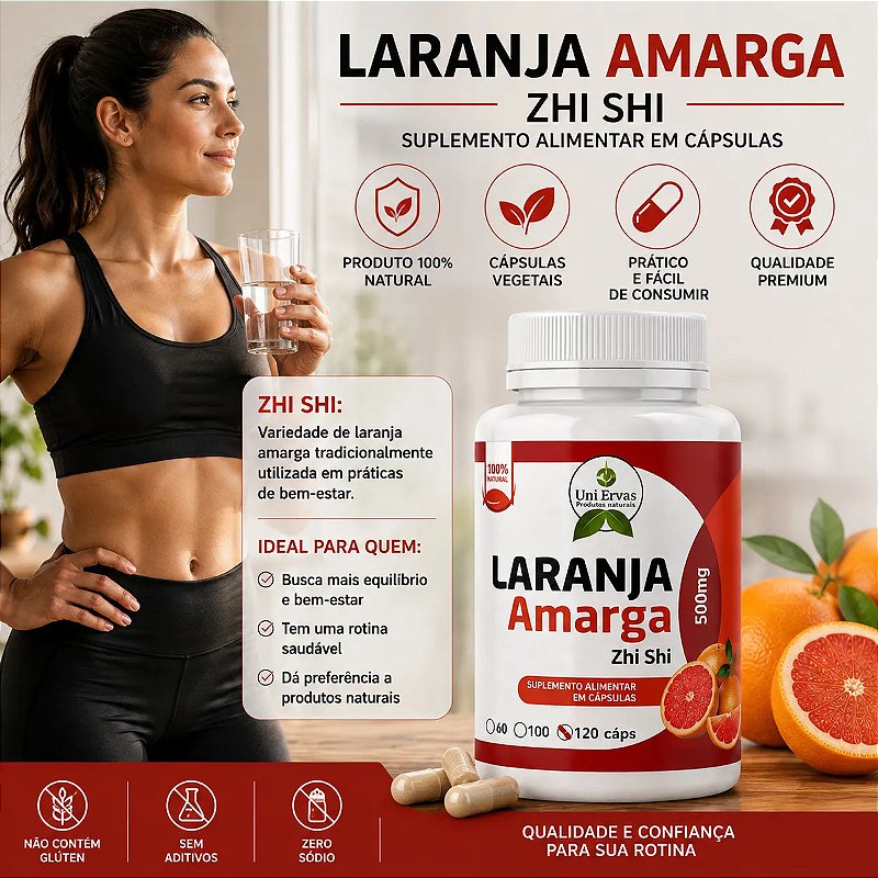 Laranja Amarga Zhi Shi 120 Cápsulas 500mg Sem Sabor