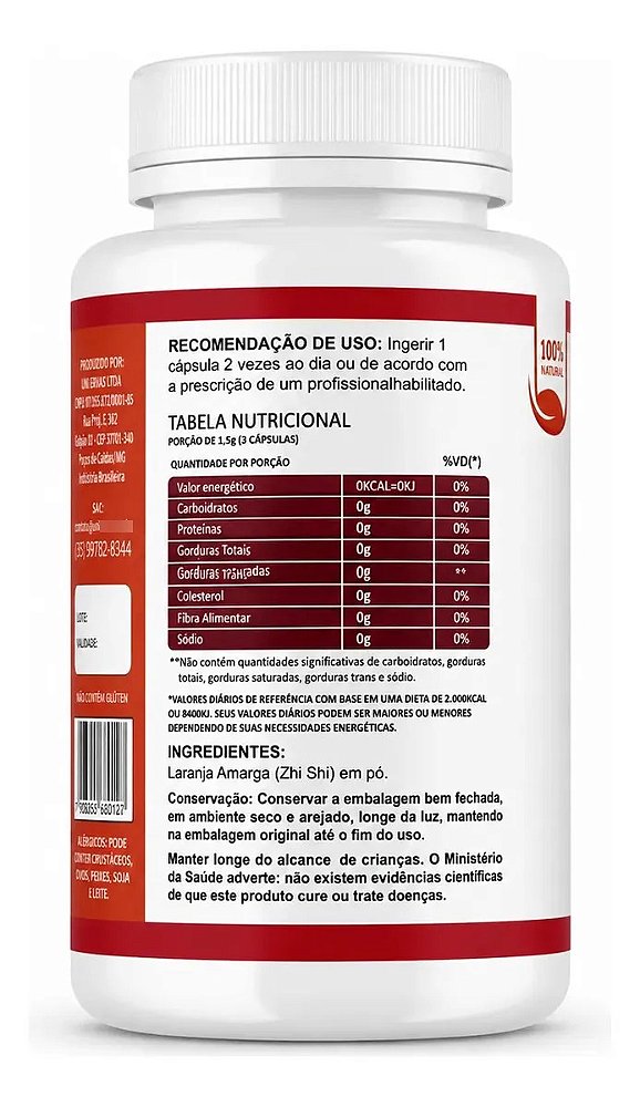 Laranja Amarga Zhi Shi 120 Cápsulas 500mg Sem Sabor