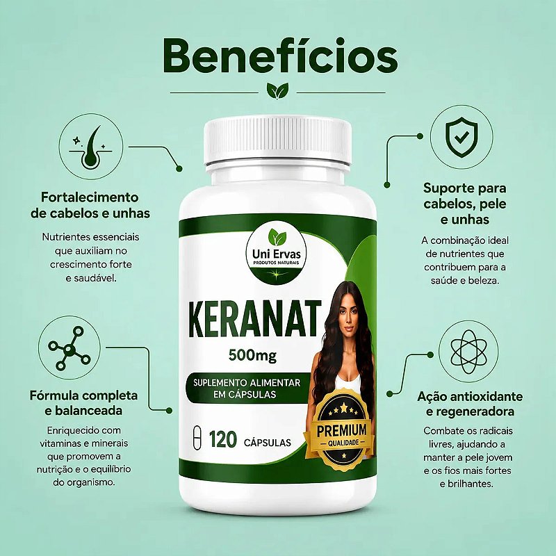 Keranat Crescimento Capilar 120 Cápsulas Alta Absorção 500mg Sem Sabor