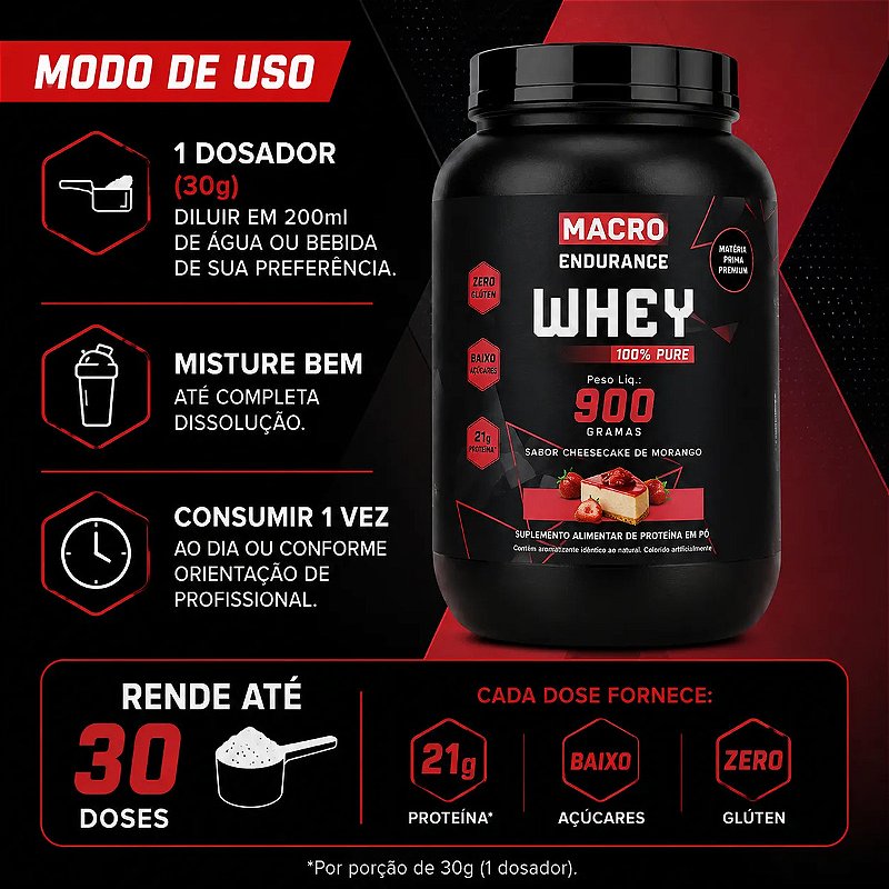 Whey Protein 100% Pure 900g Sabor Cheesecake De Morango Morango