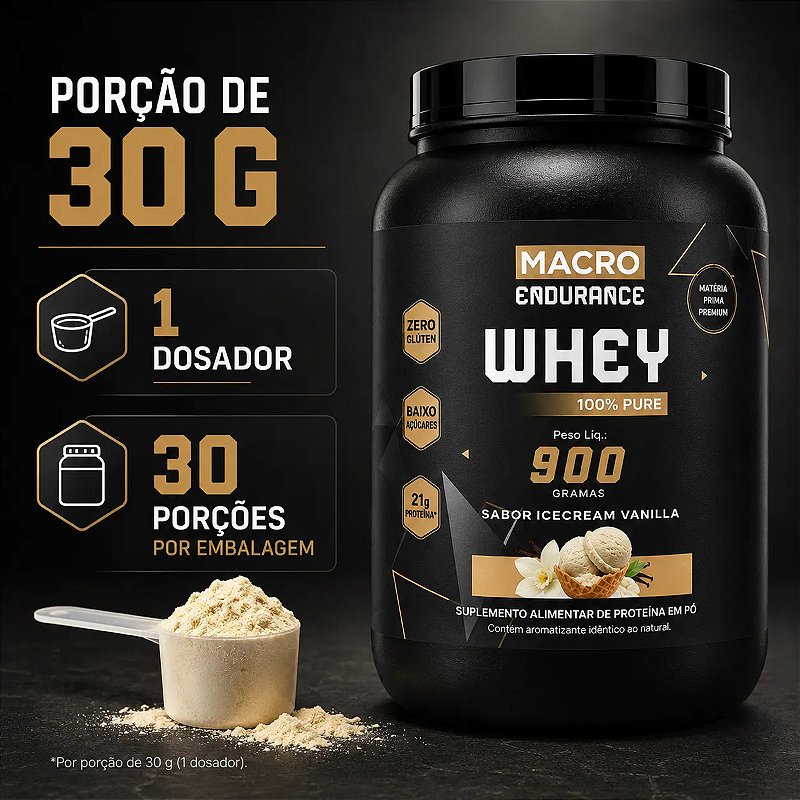 Whey Protein 100% Pure 900g Sabor Icecream Vanilla Baunilha Baunilha