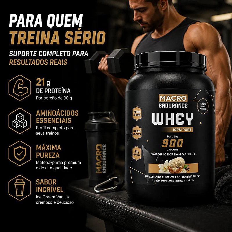 Whey Protein 100% Pure 900g Sabor Icecream Vanilla Baunilha Baunilha