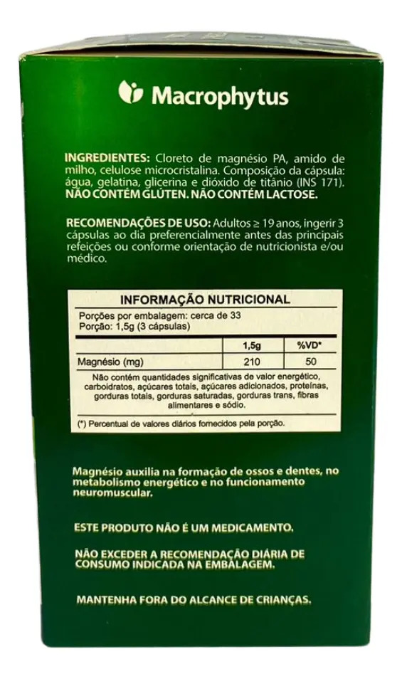 Cloreto De Magnésio Pa 100 Cápsulas Sem Sabor Sem Sabor