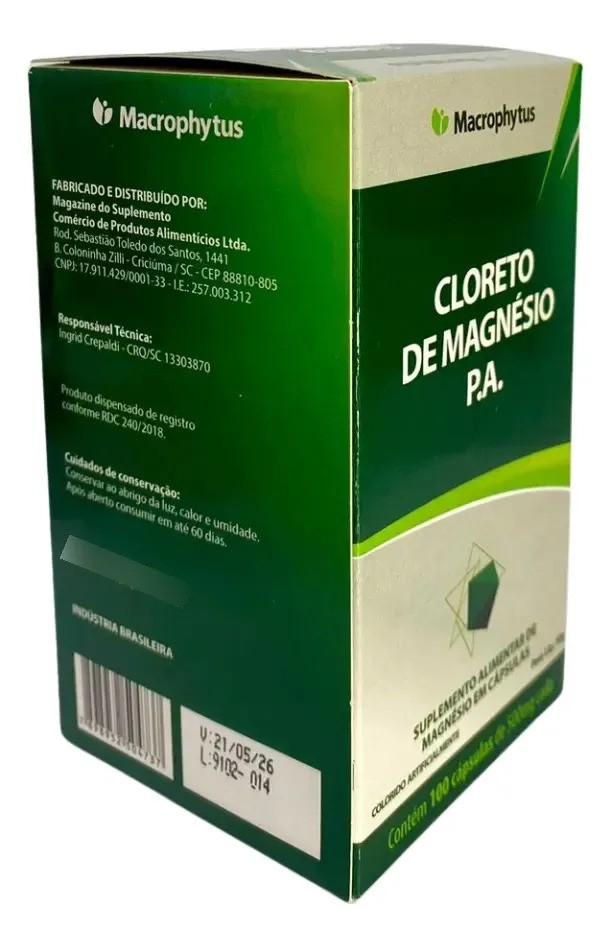 Cloreto De Magnésio Pa 100 Cápsulas Sem Sabor Sem Sabor