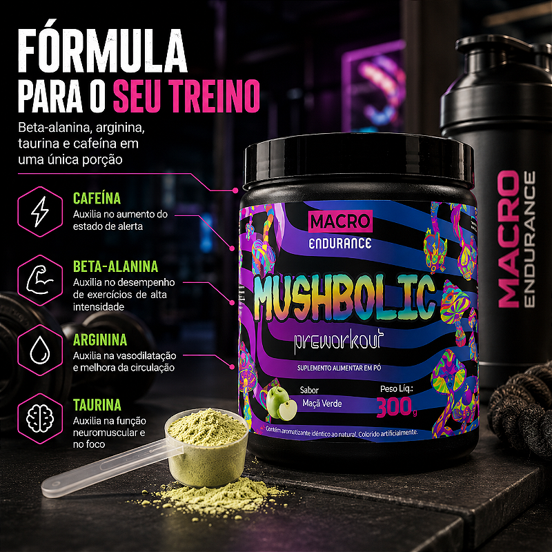 Pré-treino Mushbolic 300g Sabor Maça Verde