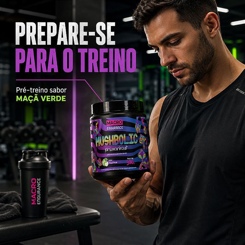 Pré-treino Mushbolic 300g Sabor Maça Verde