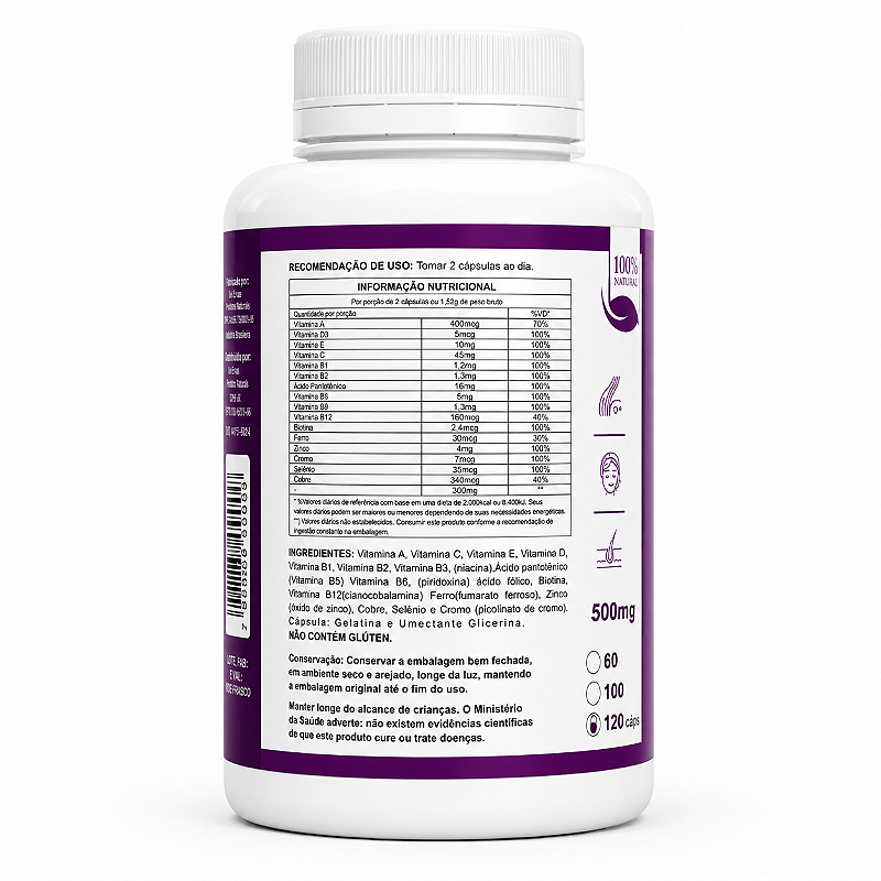 Cabelo Pele e Unha 500mg 120 Cápsulas