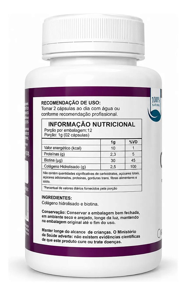 Biotina + Colageno Tipo 2 Suplemento 100% Natural 120 Caps Sem Sabor
