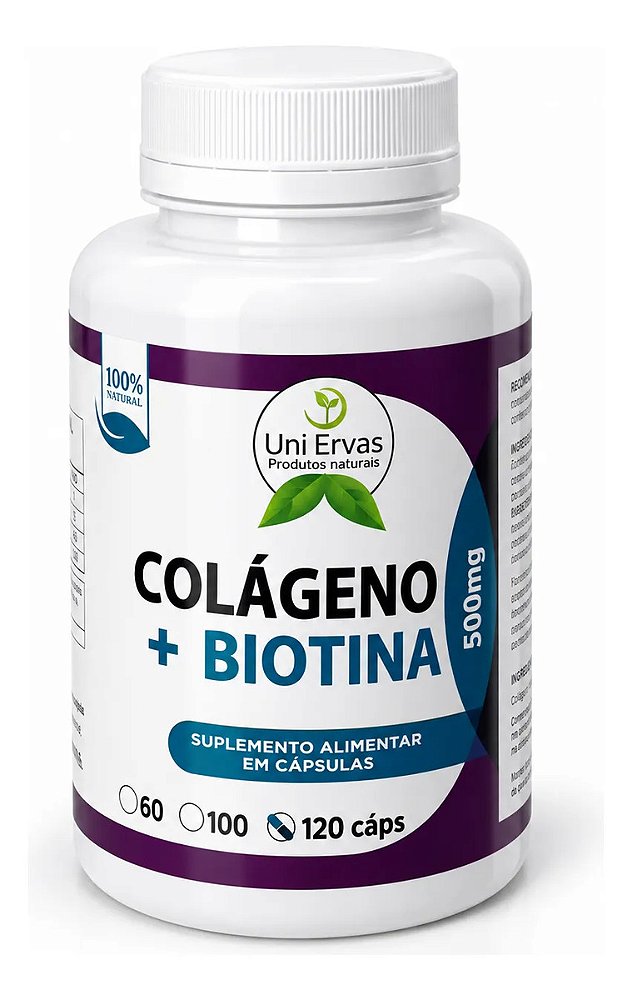 Biotina + Colageno Tipo 2 Suplemento 100% Natural 120 Caps Sem Sabor
