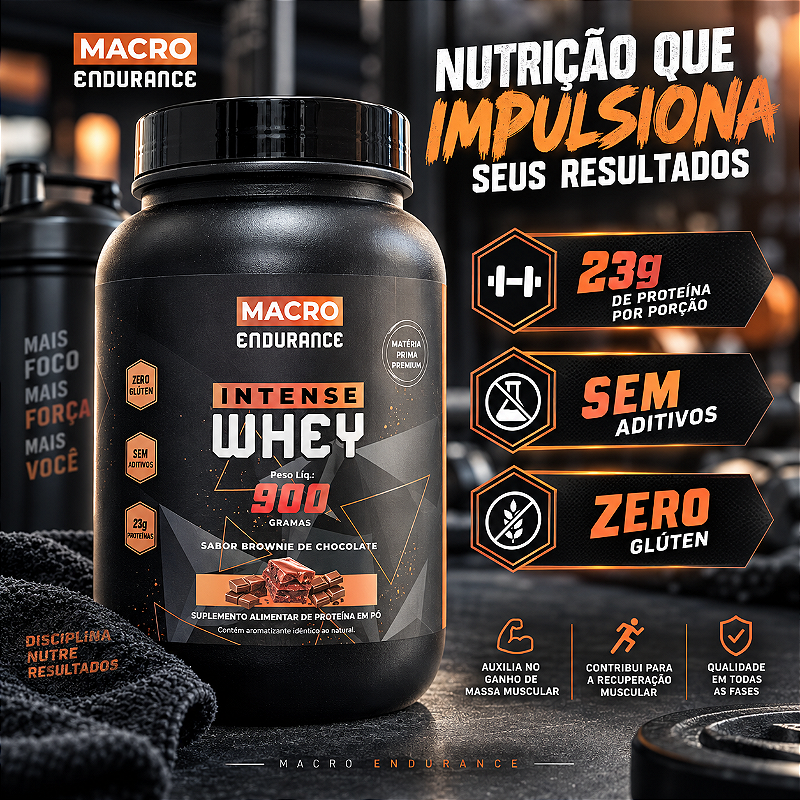 Whey Protein Intense 900g Sabor Brownie de Chocolate