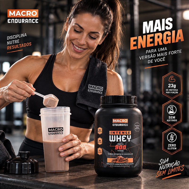 Whey Protein Intense 900g Sabor Brownie de Chocolate
