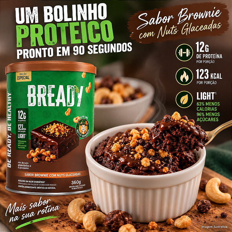 Bready Sabor Brownie 360g Superfood Pão Proteico Doce Fit