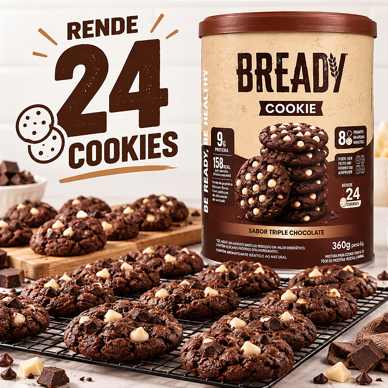 Bready Cookie Triple Chocolate - 9g Proteína - 24 Cookies