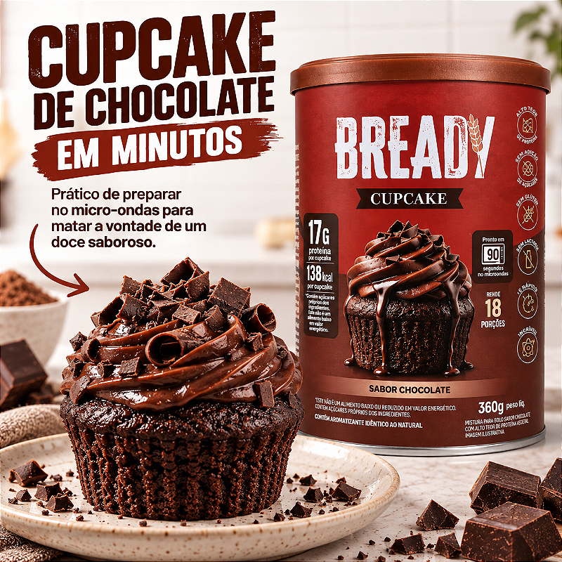 Bready Cupcake Chocolate - 17g Proteina 5g Fibra - 18 Doses