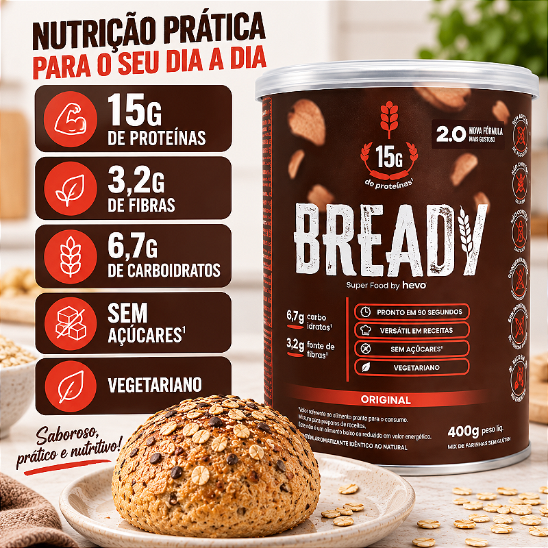 Bready Original 2.0 - Mistura Lowcarb 15g Proteína 20 Doses